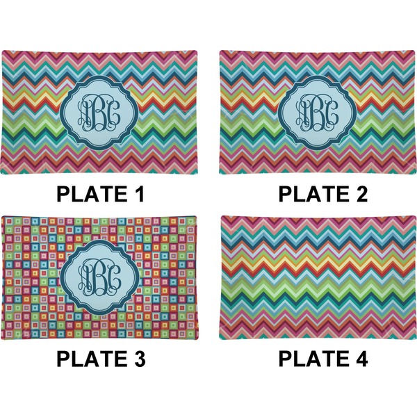 Retro Chevron Monogram Set of Rectangular Dinner Plates (Approval)