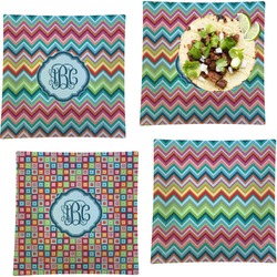 Retro Chevron Monogram Set of 4 Glass Square Lunch / Dinner Plate 9.5" (Personalized)