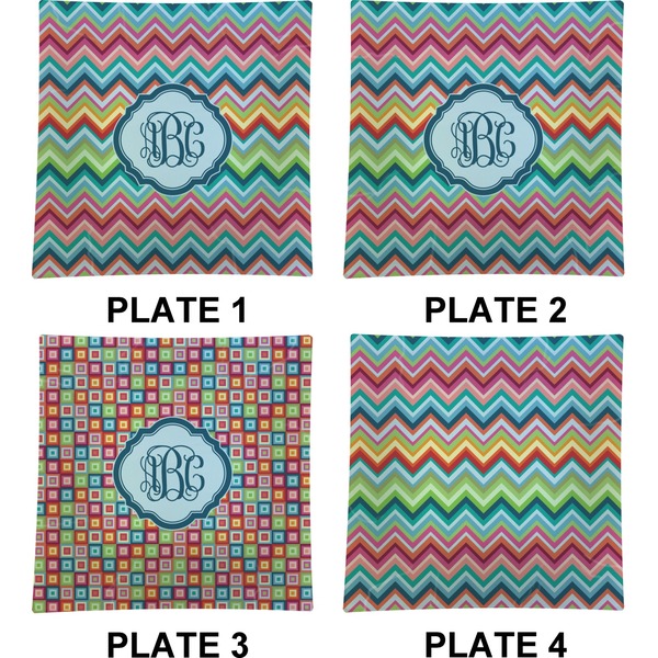Retro Chevron Monogram Set of Square Dinner Plates (Approval)