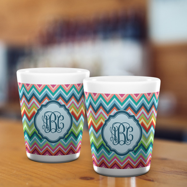 Retro Chevron Monogram Shot Glass - White - LIFESTYLE