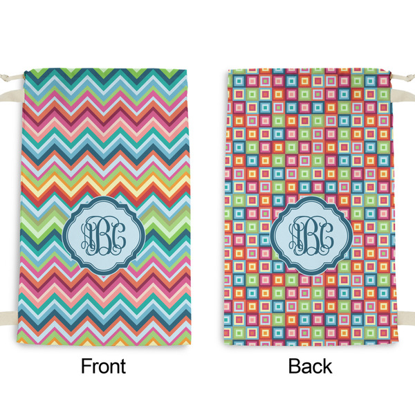 Retro Chevron Monogram Small Laundry Bag - Front & Back View