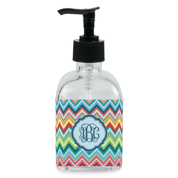 Custom Retro Chevron Monogram Glass Soap & Lotion Bottle - Single Bottle
