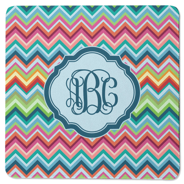 Custom Retro Chevron Monogram Square Rubber Backed Coaster (Personalized)