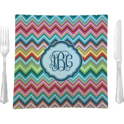 Retro Chevron Monogram 9.5" Glass Square Lunch / Dinner Plate- Single or Set of 4 (Personalized)