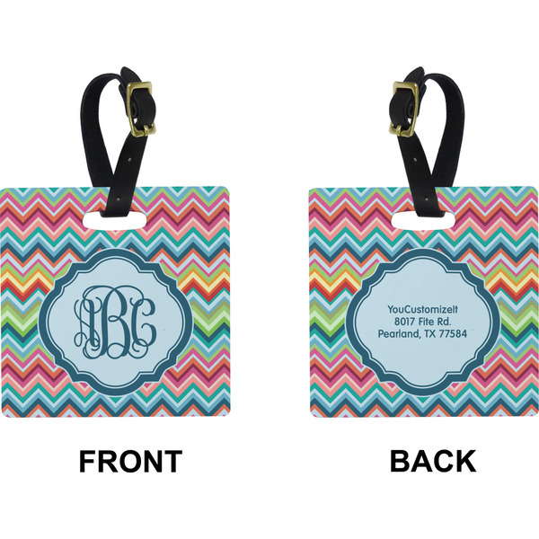 Retro Chevron Monogram Square Luggage Tag (Front + Back)