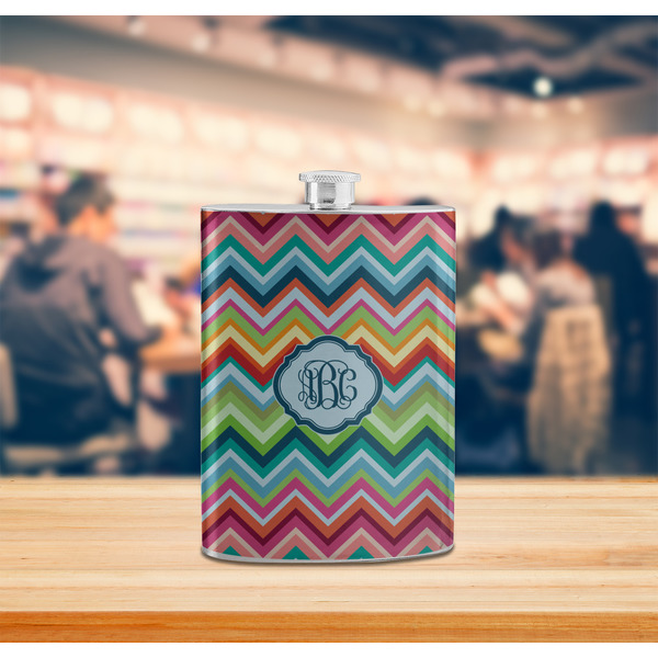 Retro Chevron Monogram Stainless Steel Flask - LIFESTYLE 2