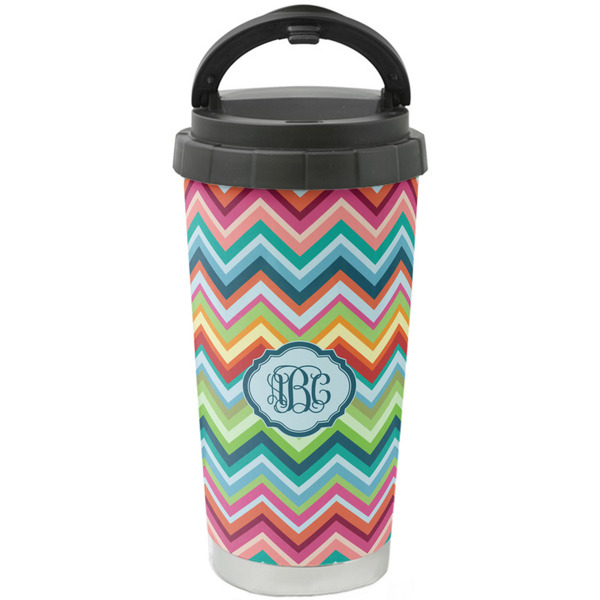 Custom Retro Chevron Monogram Stainless Steel Coffee Tumbler (Personalized)