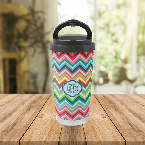 Retro Chevron Monogram Stainless Steel Travel Cup Lifestyle