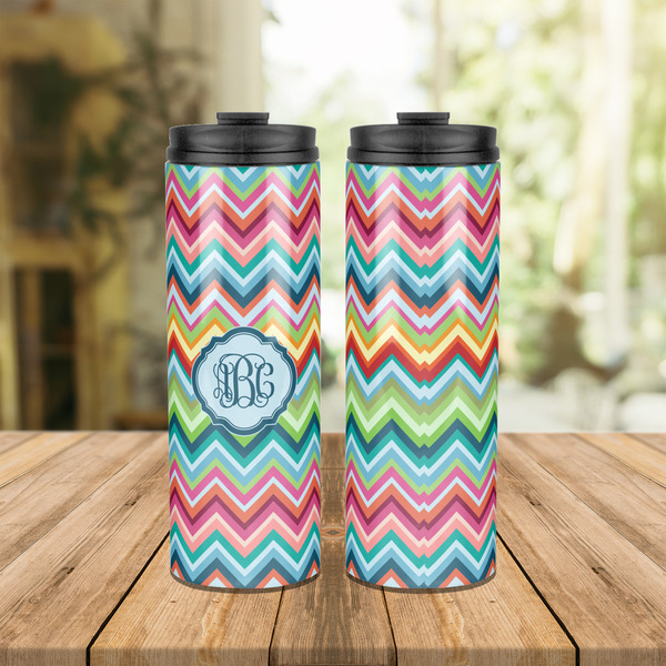 Retro Chevron Monogram Stainless Steel Tumbler - Lifestyle