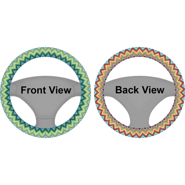 Retro Chevron Monogram Steering Wheel Cover- Front and Back