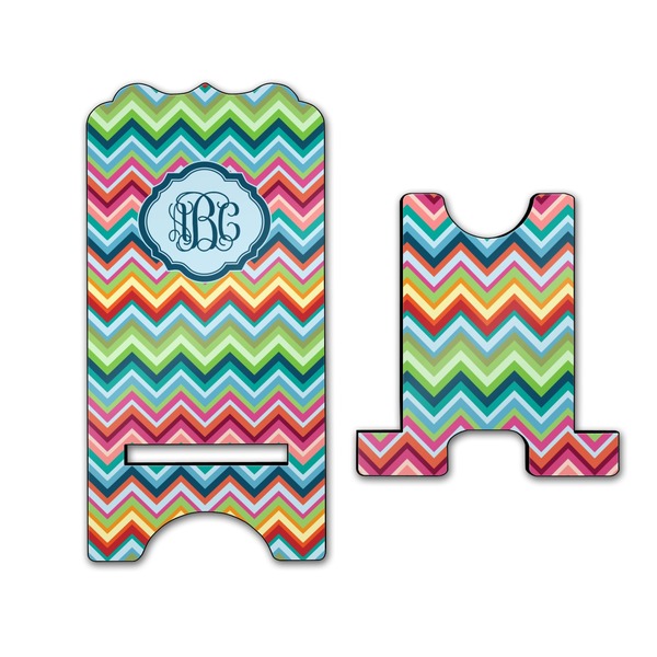 Retro Chevron Monogram Stylized Phone Stand - Front & Back - Large