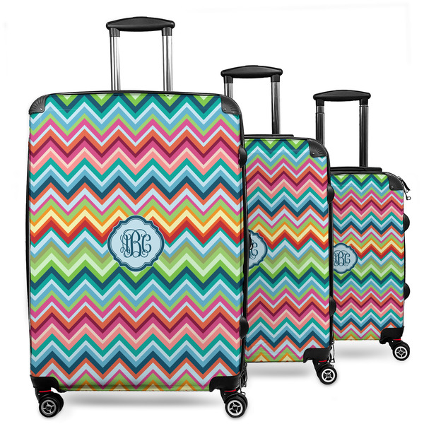 Custom Retro Chevron Monogram 3 Piece Luggage Set - 20" Carry On, 24" Medium Checked, 28" Large Checked