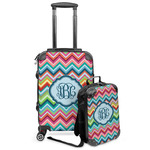 Retro Chevron Monogram Kids 2-Piece Luggage Set - Suitcase & Backpack