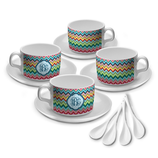 Retro Chevron Monogram Tea Cup - Set of 4