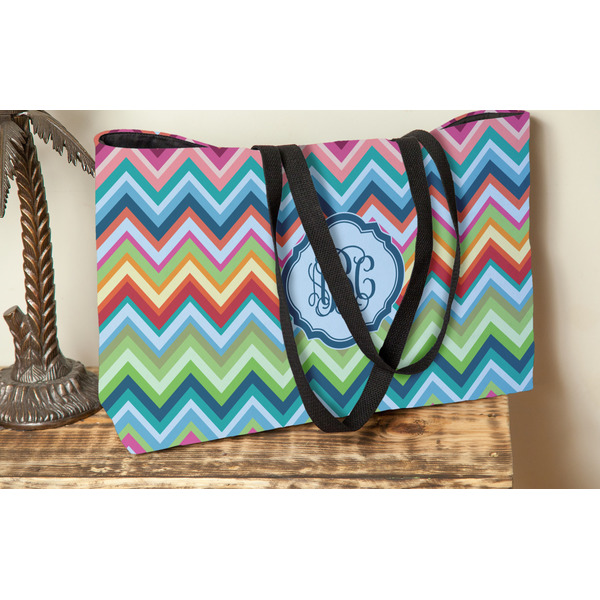 Retro Chevron Monogram Tote w/Black Handles - Lifestyle View