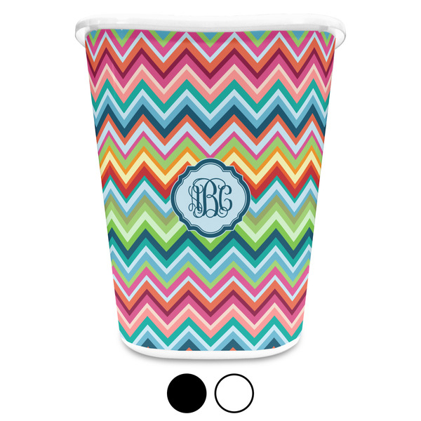 Retro Chevron Monogram Personalized Trash Can (White)