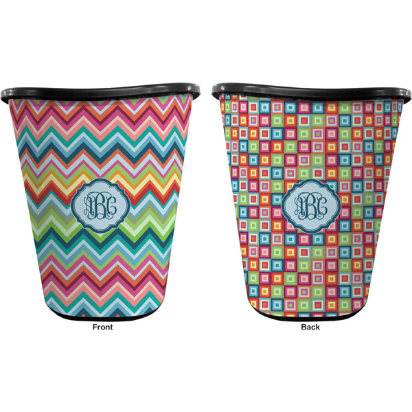 Retro Chevron Monogram Trash Can Black - Front and Back - Apvl
