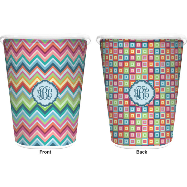 Retro Chevron Monogram Trash Can White - Front and Back - Apvl