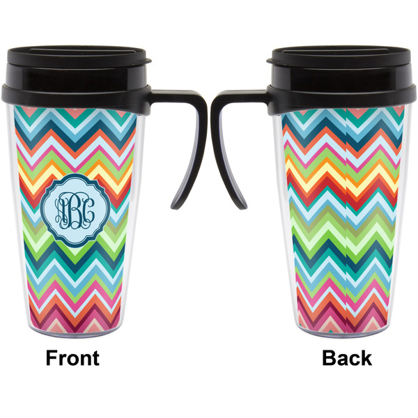 Retro Chevron Monogram Travel Mug with Black Handle - Approval