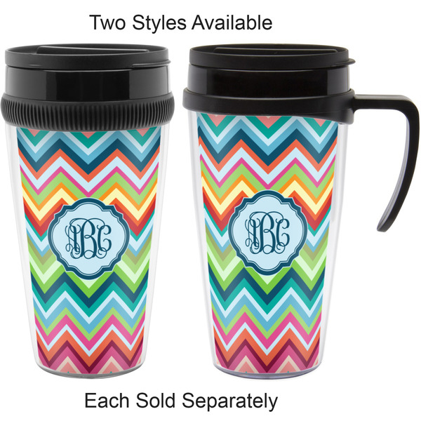 Retro Chevron Monogram Travel Mugs - with & without Handle
