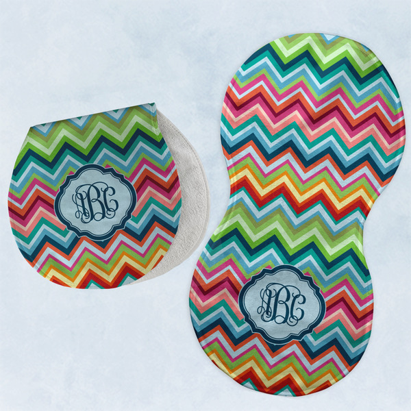 Retro Chevron Monogram Two Peanut Shaped Burps - Open and Folded