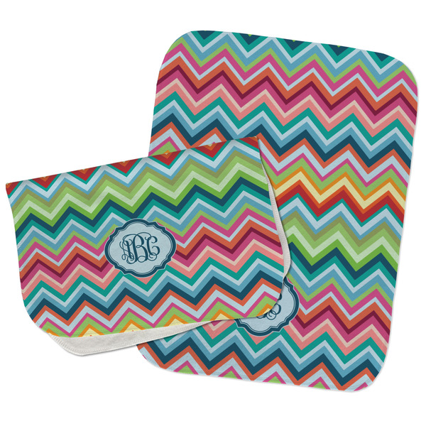 Retro Chevron Monogram Two Rectangle Burp Cloths - Open & Folded