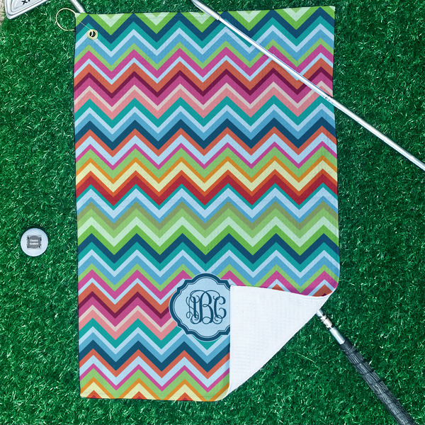 Retro Chevron Monogram Waffle Weave Golf Towel - In Context