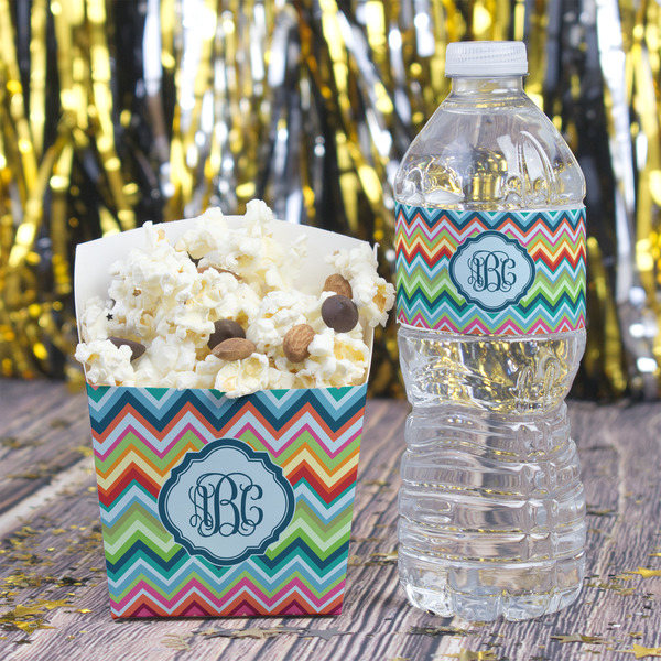 Retro Chevron Monogram Water Bottle Label - w/ Favor Box