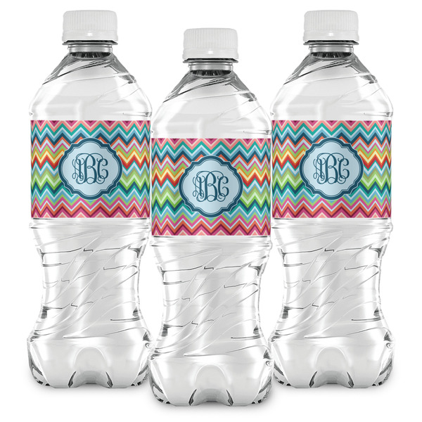 Retro Chevron Monogram Water Bottle Labels - Front View