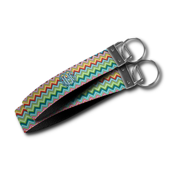 Retro Chevron Monogram Webbing Keychain FOBs - Size Comparison