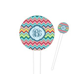 Retro Chevron Monogram 4" Round Plastic Food Picks - White - Single Sided