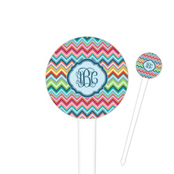 Retro Chevron Monogram 4" Round Plastic Food Picks - White - Single Sided