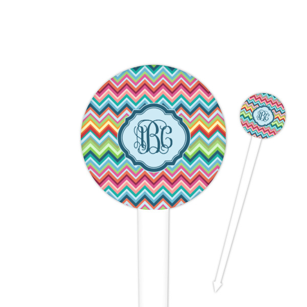 Custom Retro Chevron Monogram 4" Round Plastic Food Picks - White - Single Sided