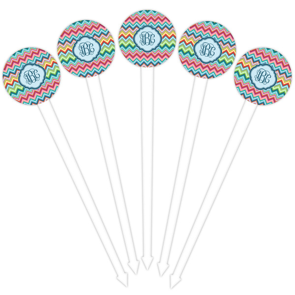 Retro Chevron Monogram White Plastic 4" Food Pick - Round - Fan View