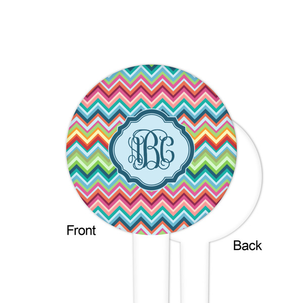 Retro Chevron Monogram White Plastic 4" Food Pick - Round - Single Sided - Front & Back