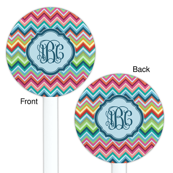 Retro Chevron Monogram White Plastic 5.5" Stir Stick - Double Sided - Round - Front & Back