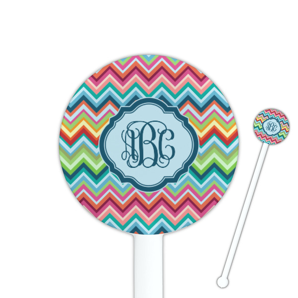 Custom Retro Chevron Monogram 5.5" Round Plastic Stir Sticks - White - Single Sided