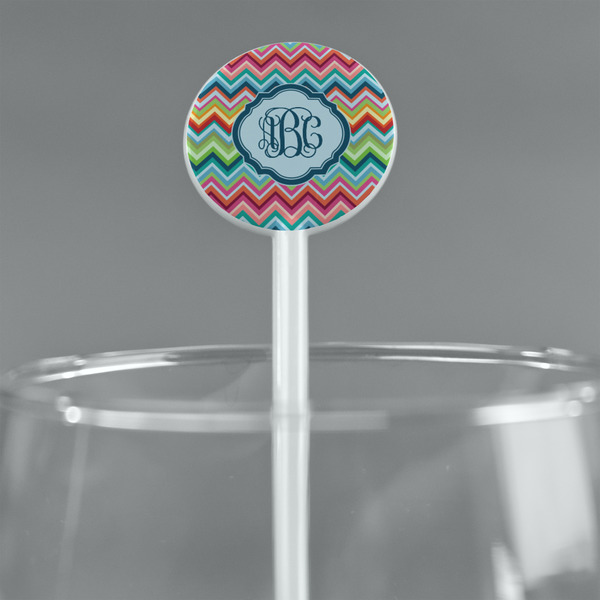 Retro Chevron Monogram White Plastic 5.5" Stir Stick - Round - Main