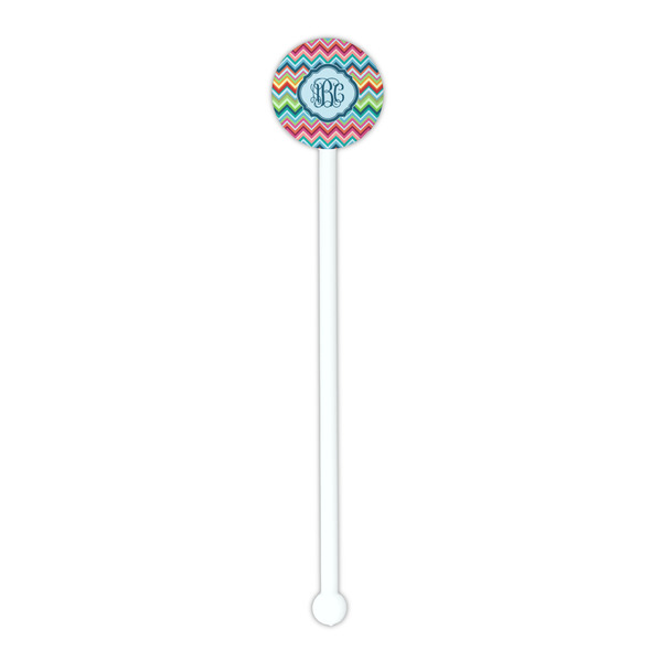 Retro Chevron Monogram White Plastic 5.5" Stir Stick - Round - Single Stick
