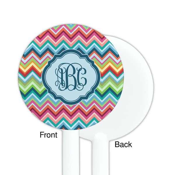 Retro Chevron Monogram White Plastic 5.5" Stir Stick - Single Sided - Round - Front & Back
