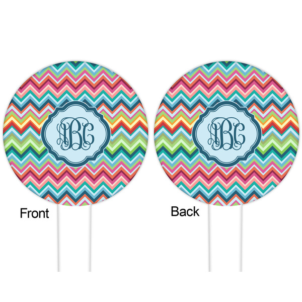 Retro Chevron Monogram White Plastic 6" Food Pick - Round - Double Sided - Front & Back