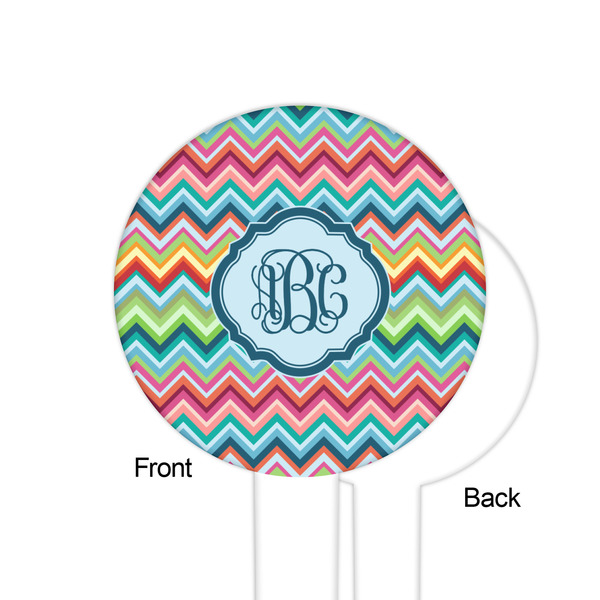 Retro Chevron Monogram White Plastic 6" Food Pick - Round - Single Sided - Front & Back