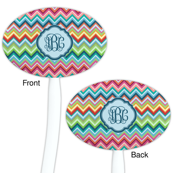 Retro Chevron Monogram White Plastic 7" Stir Stick - Double Sided - Oval - Front & Back