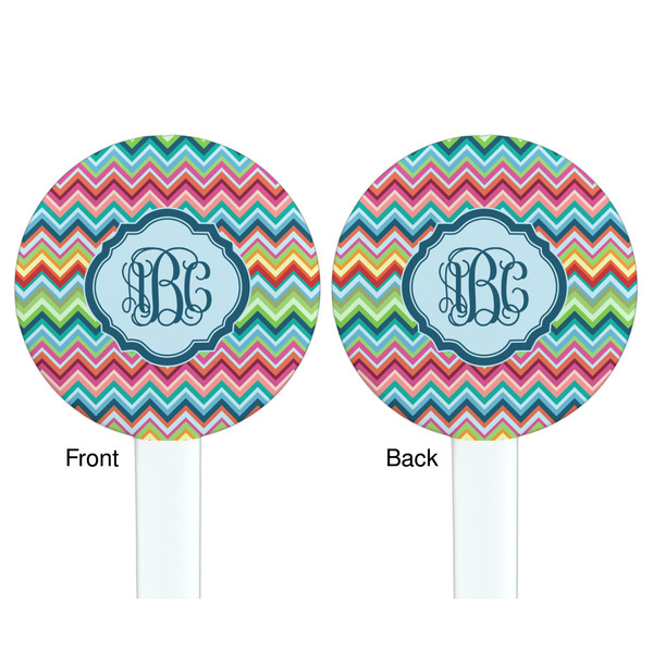 Retro Chevron Monogram White Plastic 7" Stir Stick - Double Sided - Round - Front & Back