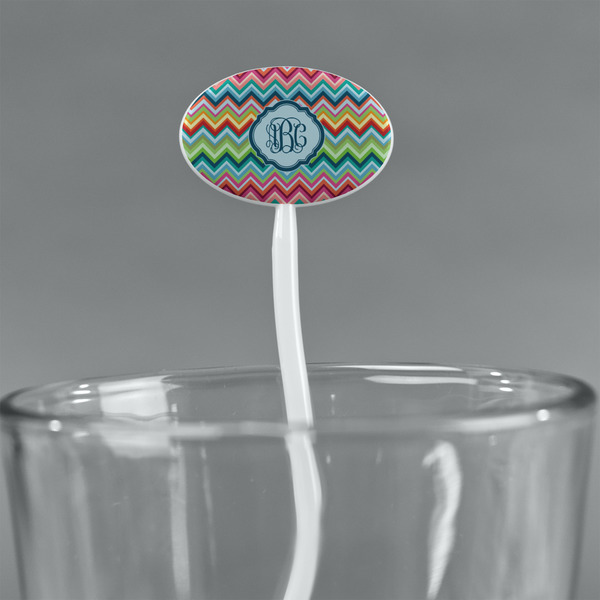 Retro Chevron Monogram White Plastic 7" Stir Stick - Oval - Main