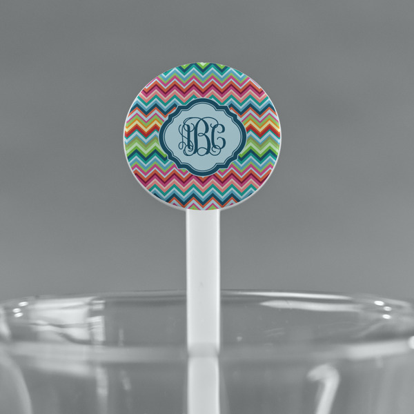 Retro Chevron Monogram White Plastic 7" Stir Stick - Round - Main