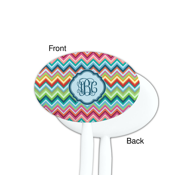 Retro Chevron Monogram White Plastic 7" Stir Stick - Single Sided - Oval - Front & Back