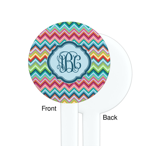 Retro Chevron Monogram White Plastic 7" Stir Stick - Single Sided - Round - Front & Back