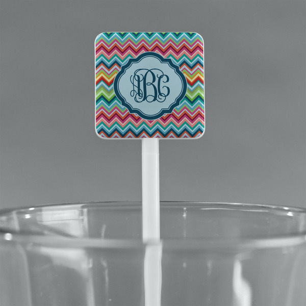 Retro Chevron Monogram White Plastic Stir Stick - Square - Main