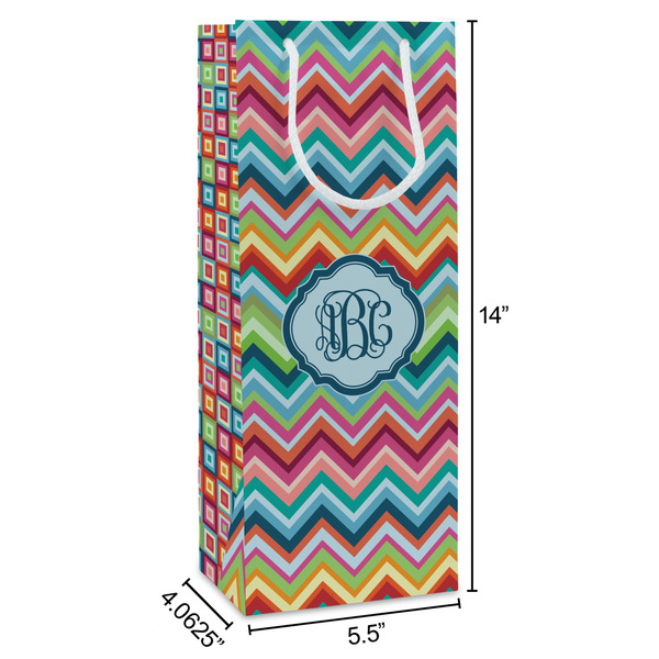 Retro Chevron Monogram Wine Gift Bag - Dimensions